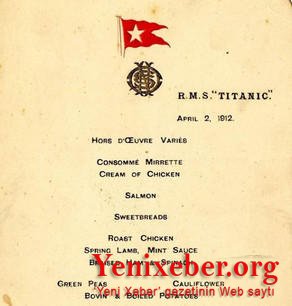 "Titanik"də ilk naharın menyusu 140 min dollara satılıb