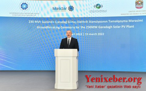 Ильхам Алиев принял участие в церемонии закладки фундамента Гарадагской солнечной электростанции