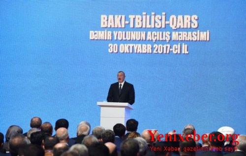 İlham Əliyev: Bakı-Tbilisi-Qars dəmir yolu Avropanı Asiya ilə birləşdirən ən etibarlı yoldur -