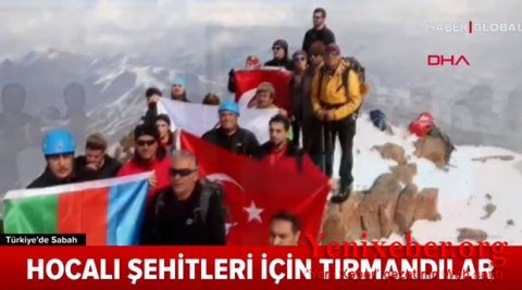 Türkiyəli alpinistlər Xocalı şəhidləri üçün dağa dırmandılar -