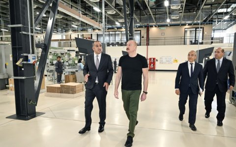İlham Əliyev Ağdam Sənaye Parkında tütün məmulatlarının istehsalı müəssisəsinin açılışında iştirak edib